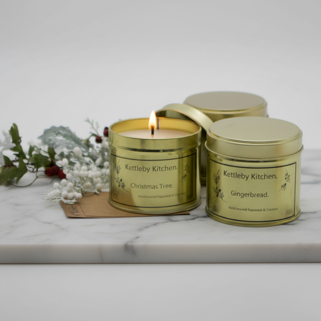 Christmas scented gold large tin candle