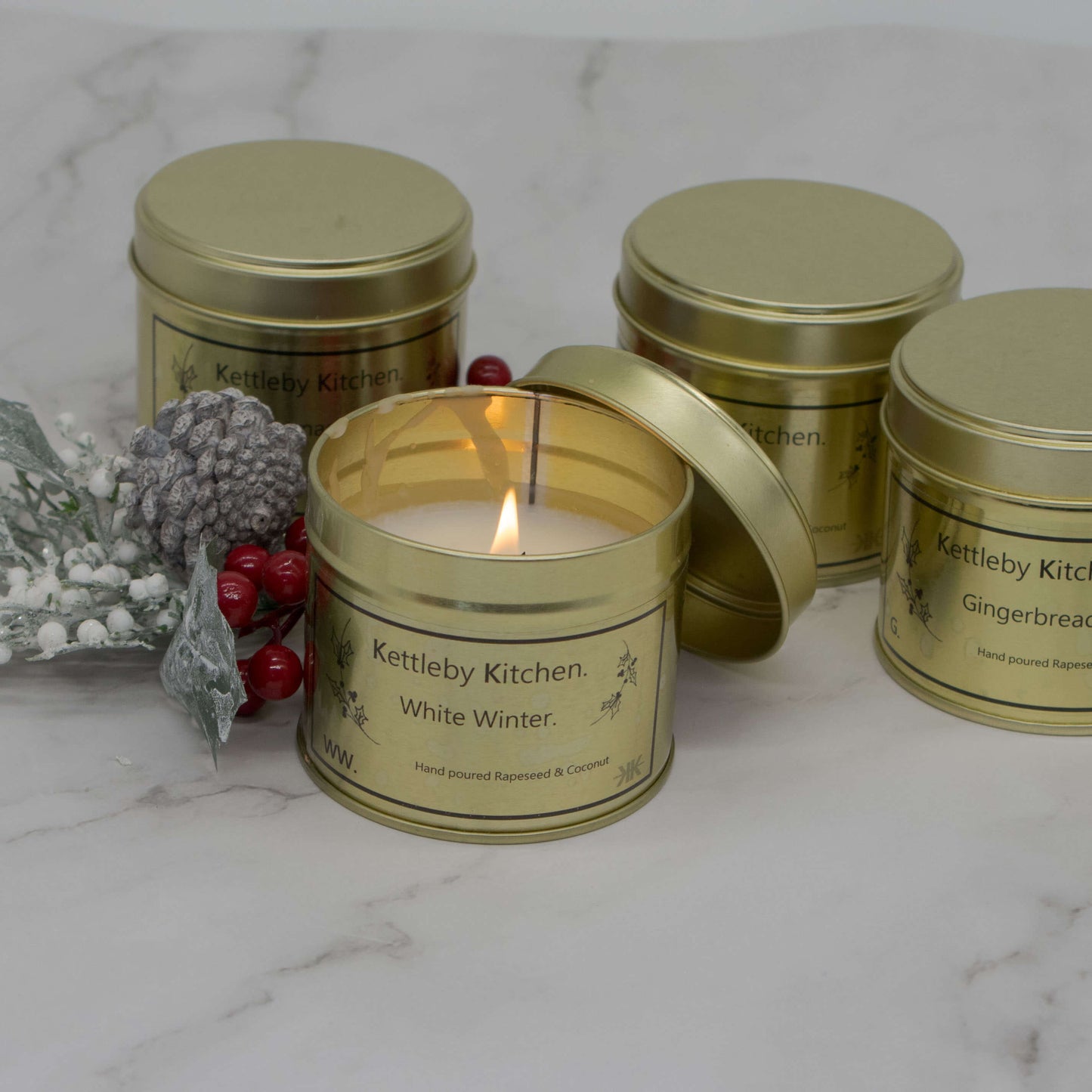 Christmas scented gold large tin candle